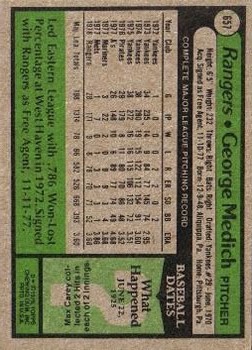 1979 Topps #657 George Medich back image