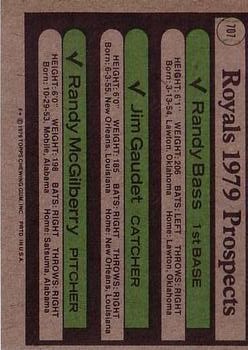 1979 Topps #707 Randy Bass RC/Jim Gaudet RC/Randy McGilberry RC back image
