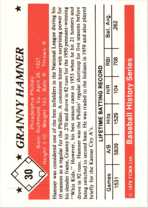 1979 TCMA 50'S #30 Granny Hamner back image