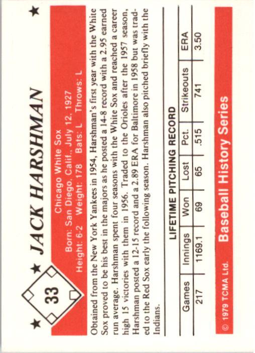 1979 TCMA 50'S #33 Jack Harshman back image