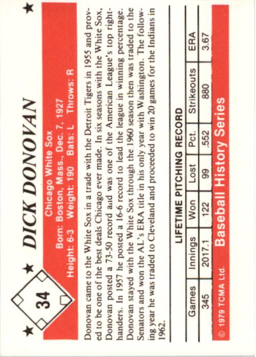 1979 TCMA 50'S #34 Dick Donovan back image