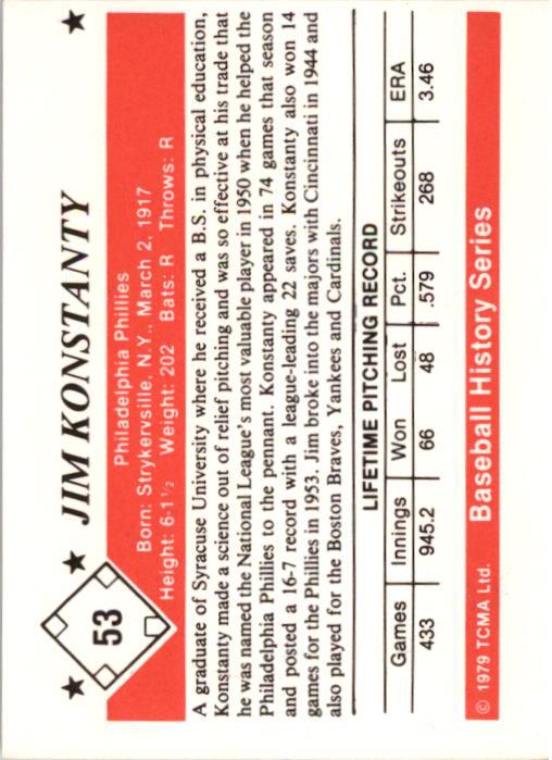 1979 TCMA 50'S #53 Jim Konstanty back image