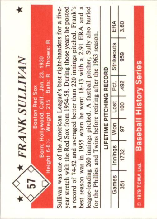 1979 TCMA 50'S #57 Frank Sullivan back image