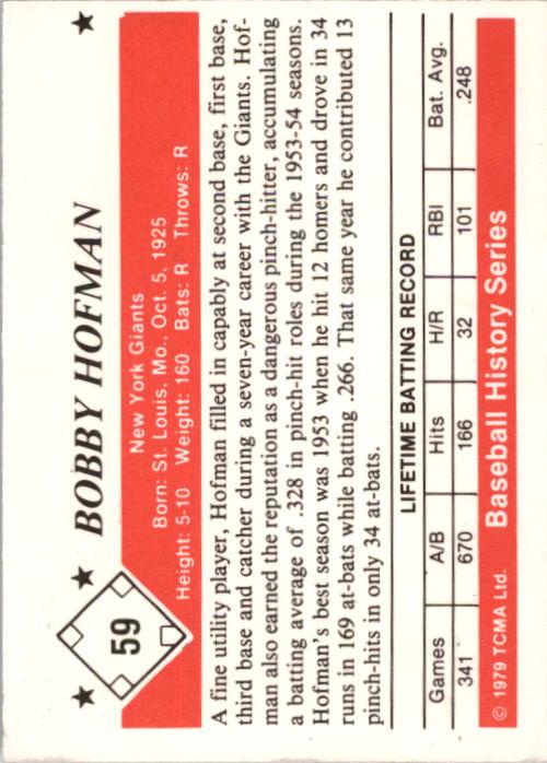 1979 TCMA 50'S #59 Bobby Hofman back image