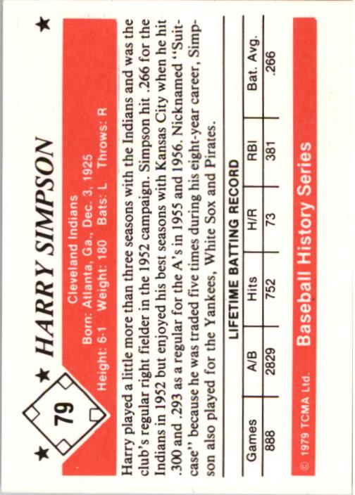 1979 TCMA 50'S #79 Harry Simpson back image