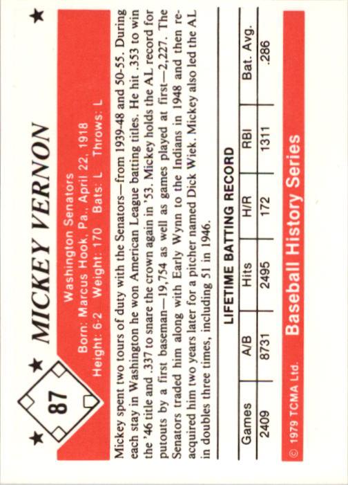 1979 TCMA 50'S #87 Mickey Vernon back image