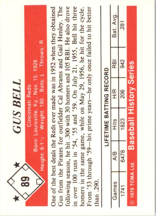 1979 TCMA 50'S #89 Gus Bell back image