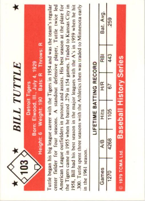 1979 TCMA 50'S #103 Bill Tuttle back image