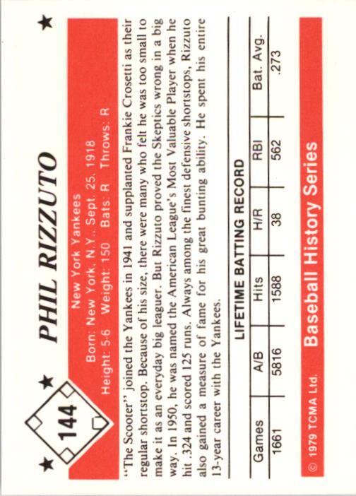 1979 TCMA 50'S #144 Phil Rizzuto back image