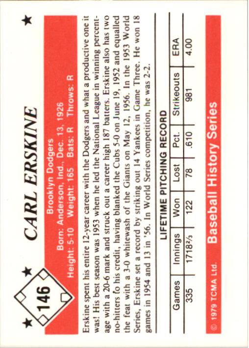 1979 TCMA 50'S #146 Carl Erskine back image