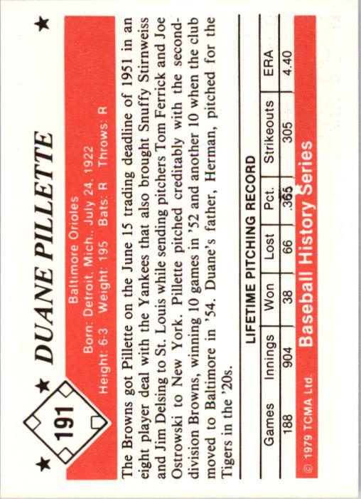 1979 TCMA 50'S #191 Duane Pillette back image