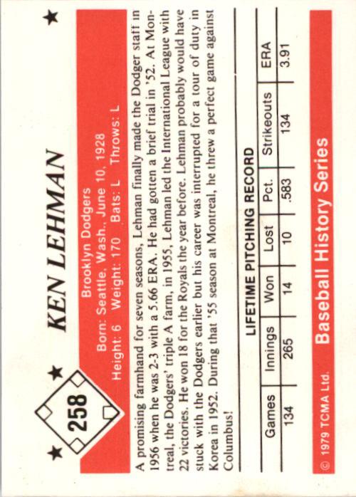 1979 TCMA 50'S #258 Ken Lehman back image