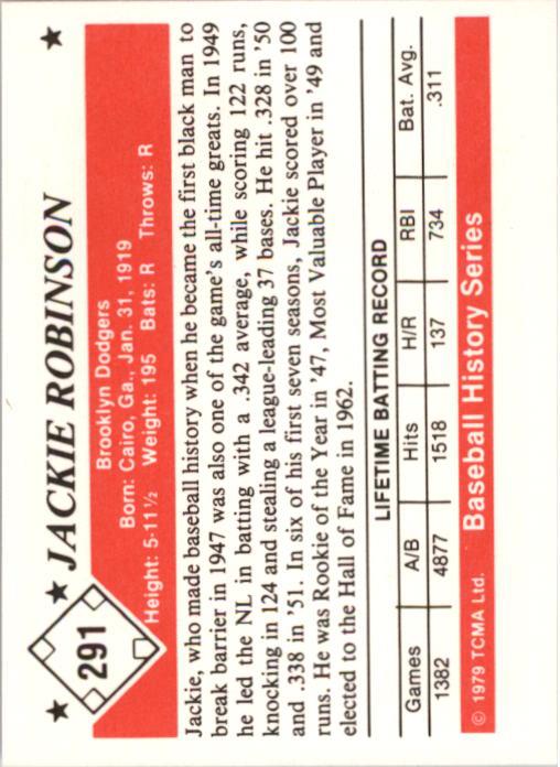 1979 TCMA 50'S #291 Jackie Robinson back image