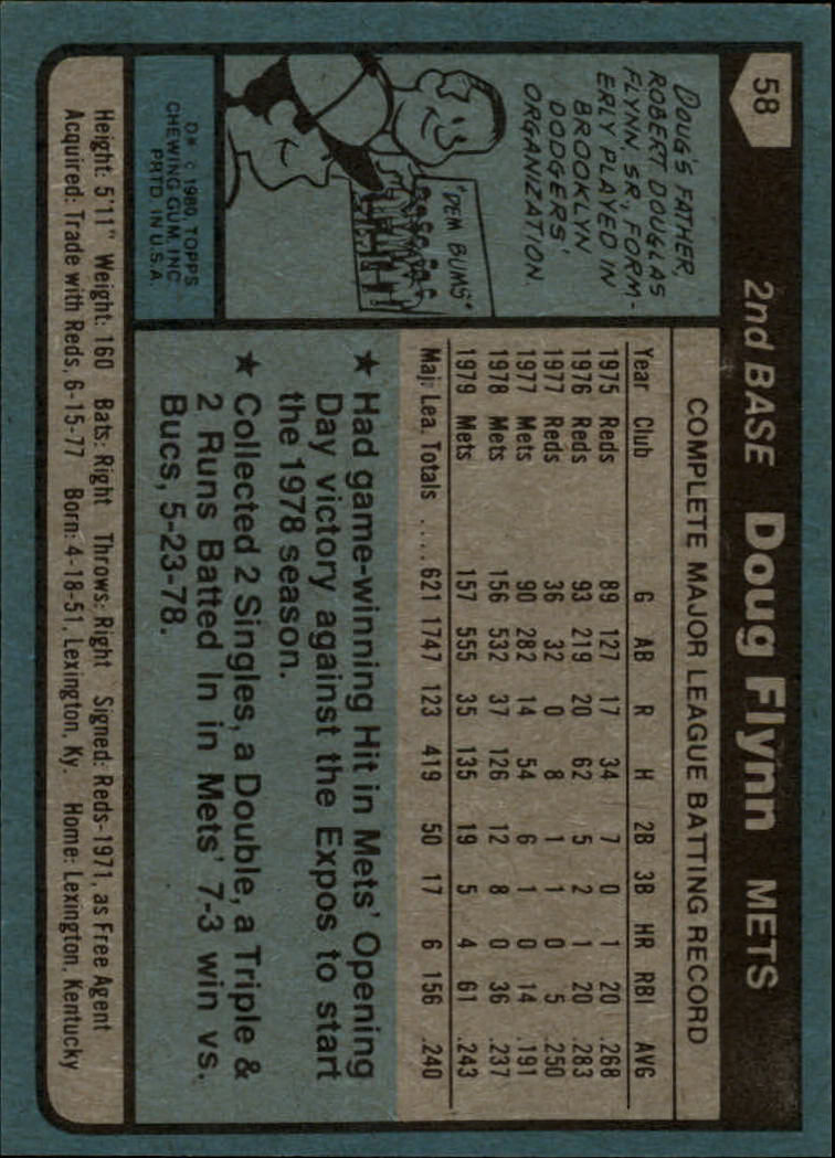 1980 Topps #58 Doug Flynn back image