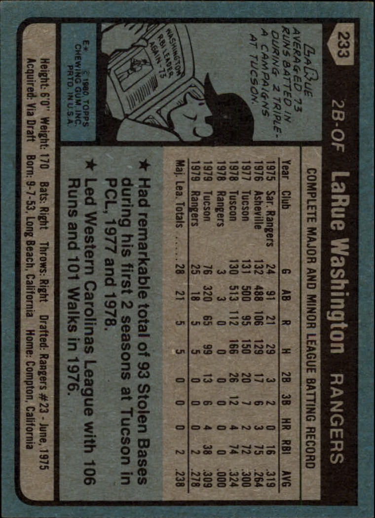 1980 Topps #233 LaRue Washington RC back image