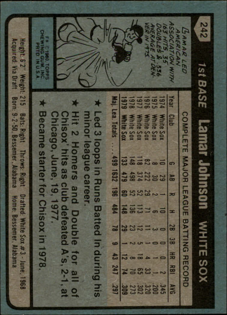 1980 Topps #242 Lamar Johnson back image