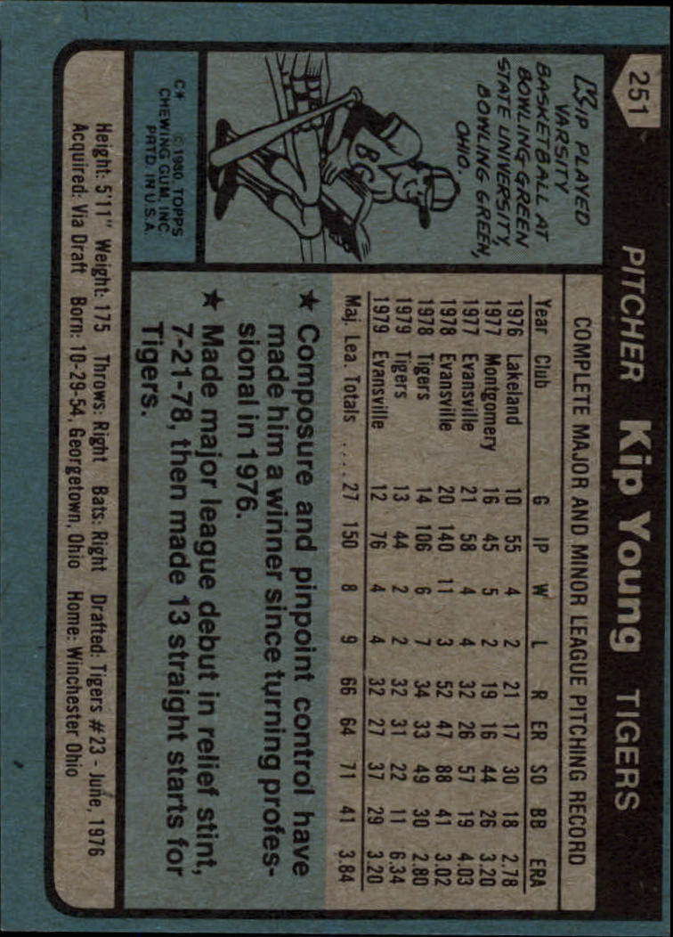 1980 Topps #251 Kip Young back image