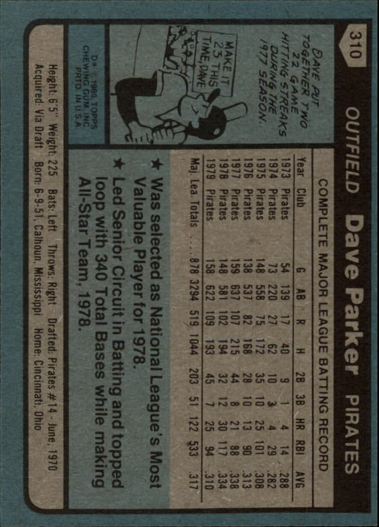 1980 Topps #310 Dave Parker - EX - The Dugout Sportscards & Comics