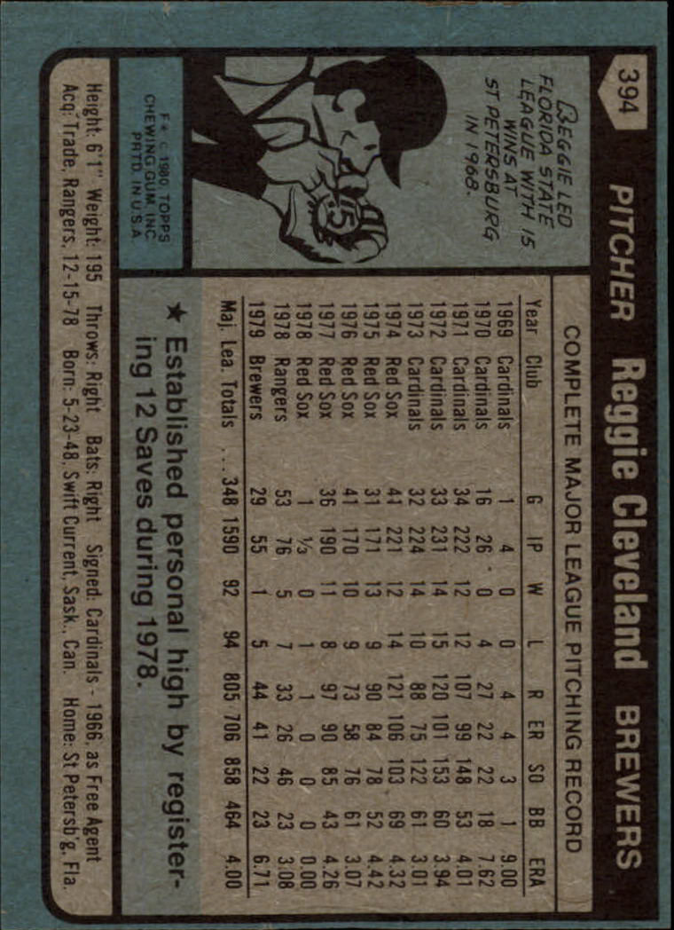 1980 Topps #394 Reggie Cleveland back image