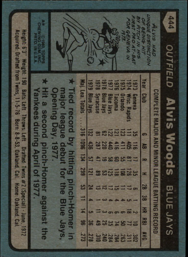 1980 Topps #444 Alvis Woods back image