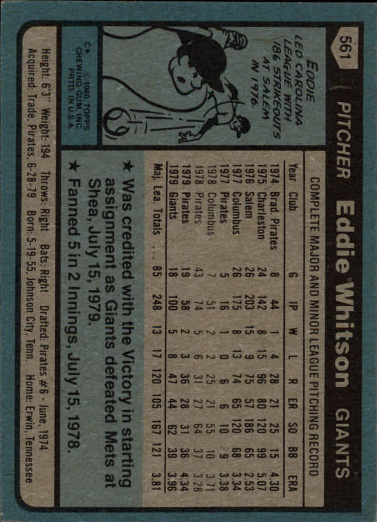 1980 Topps #561 Eddie Whitson back image
