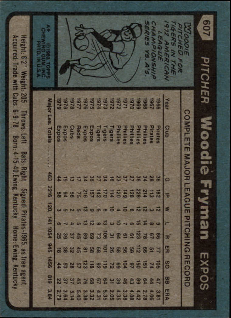 1980 Topps #607 Woodie Fryman back image