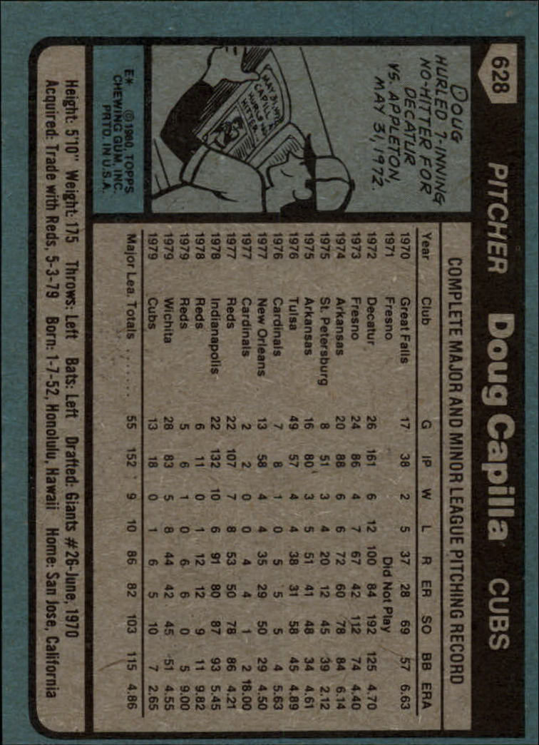 1980 Topps #628 Doug Capilla back image