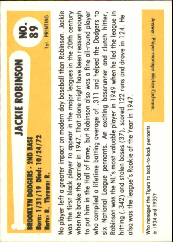 1980-87 SSPC HOF #89 Jackie Robinson back image