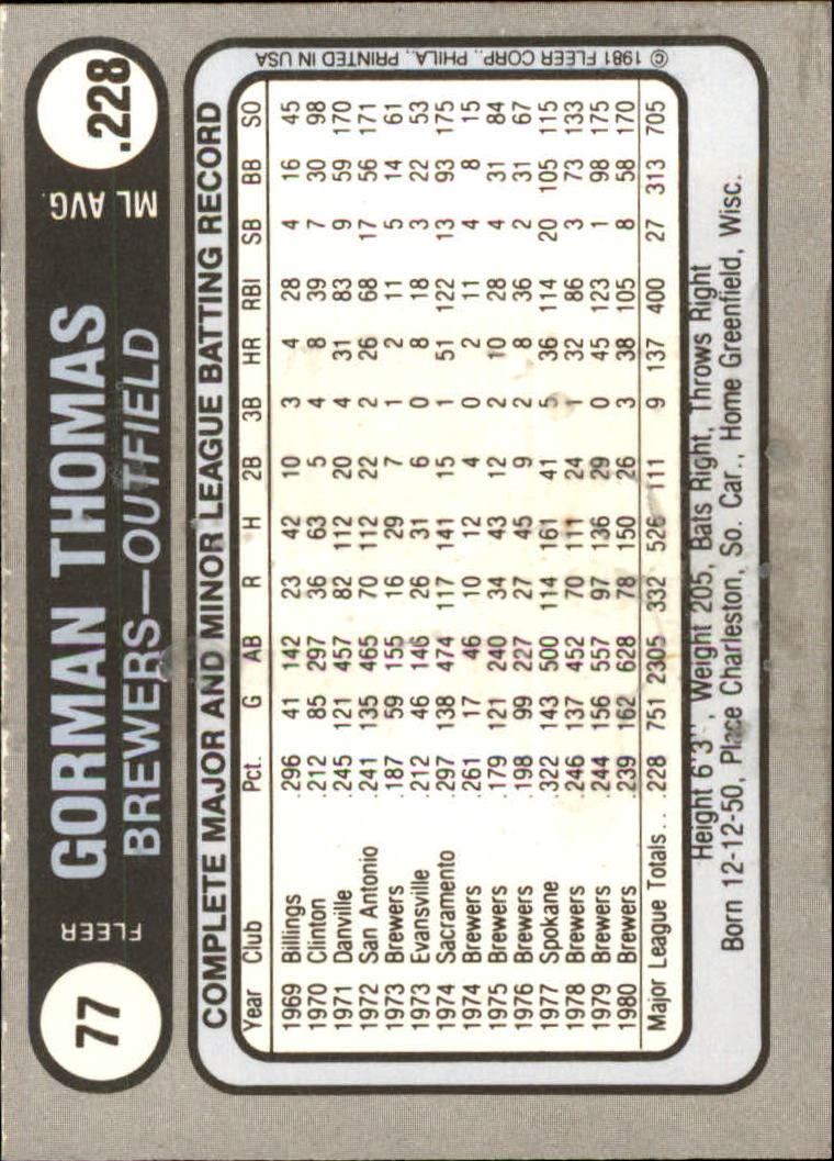 1981 Fleer Star Stickers Baseball - Picture 115 of 186