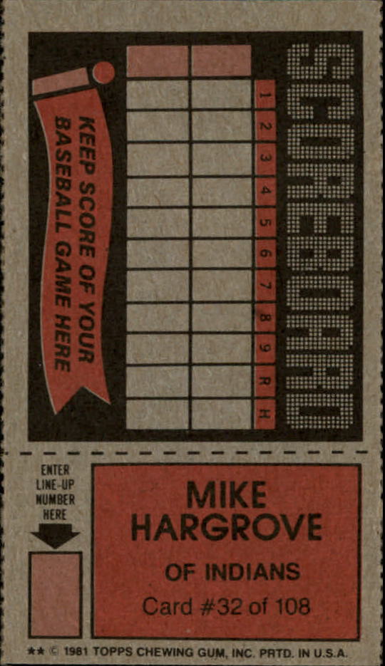 1981 Topps Scratchoffs #32 Mike Hargrove back image