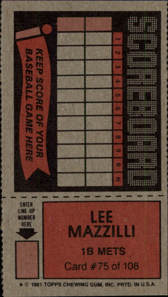 1981 Topps Scratchoffs #75 Lee Mazzilli back image