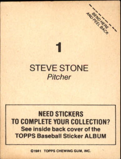 1981 Topps Stickers #1 Steve Stone back image