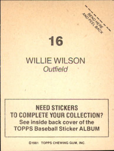 1981 Topps Stickers #16 Willie Wilson back image