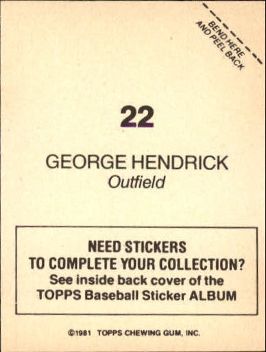 1981 Topps Stickers #22 George Hendrick back image