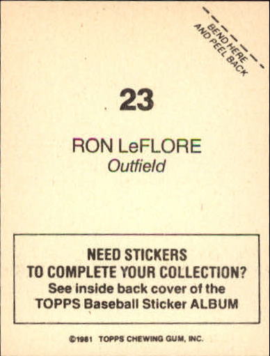 1981 Topps Stickers #23 Ron LeFlore back image