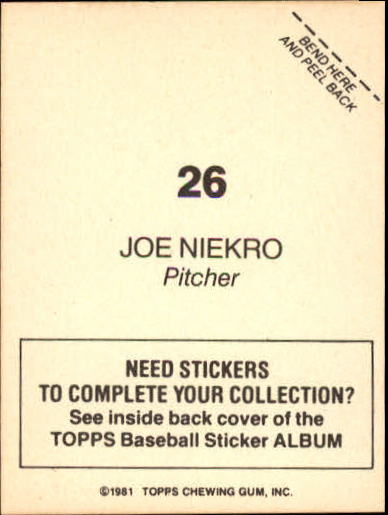 1981 Topps Stickers #26 Joe Niekro back image