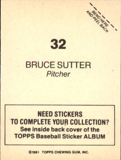 1981 Topps Stickers #32 Bruce Sutter back image