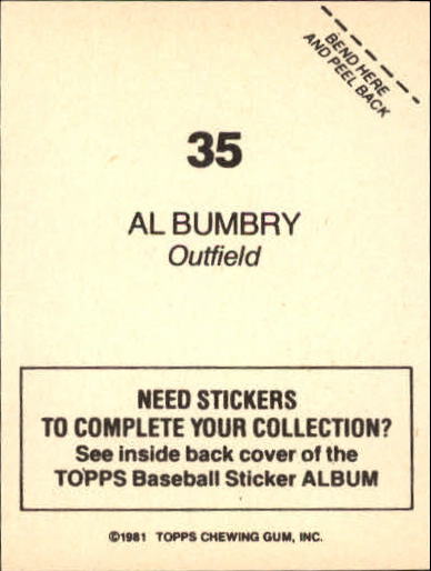 1981 Topps Stickers #35 Al Bumbry back image