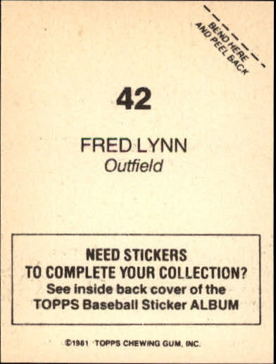 1981 Topps Stickers #42 Fred Lynn back image