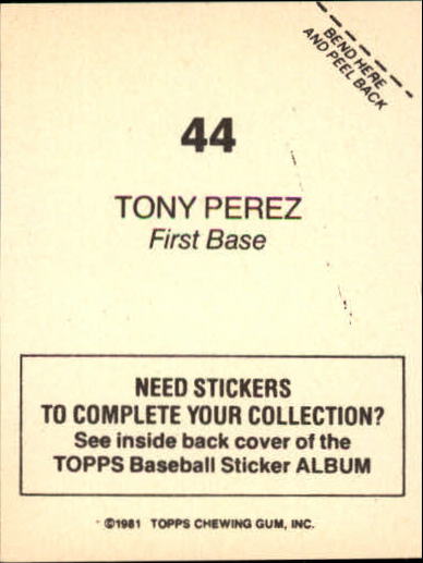 1981 Topps Stickers #44 Tony Perez back image