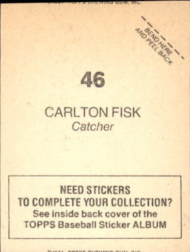 1981 Topps Stickers #46 Carlton Fisk back image