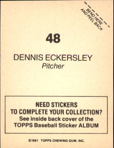 1981 Topps Stickers #48 Dennis Eckersley back image