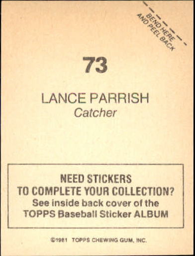 1981 Topps Stickers #73 Lance Parrish back image