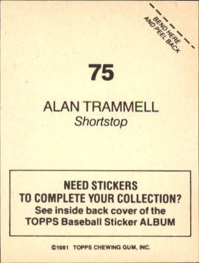 1981 Topps Stickers #75 Alan Trammell back image