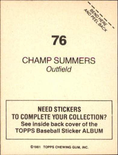 1981 Topps Stickers #76 Champ Summers back image