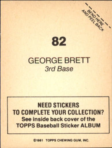 1981 Topps Stickers #82 George Brett back image