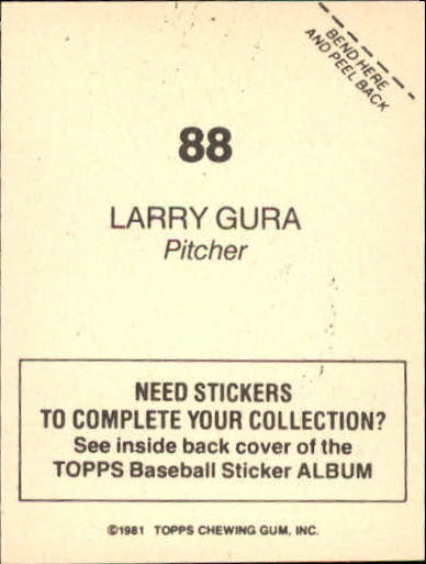 1981 Topps Stickers #88 Larry Gura back image