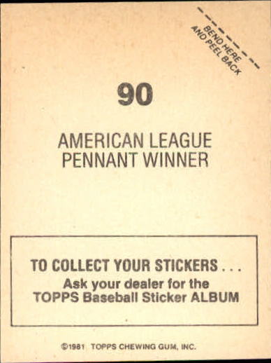 1981 Topps Stickers #90 Kansas City Royals/AL Pennant Winner back image