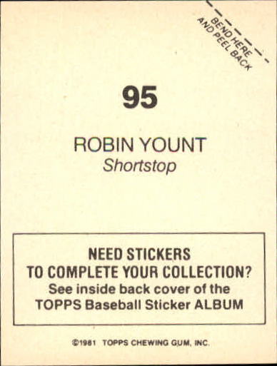1981 Topps Stickers #95 Robin Yount back image