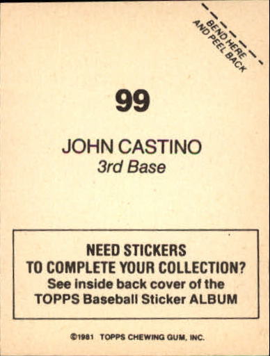 1981 Topps Stickers #99 John Castino back image